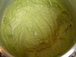 Photo of matcha green tea cookie dough in the blender.