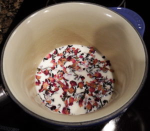 Milk infused with rose tea.